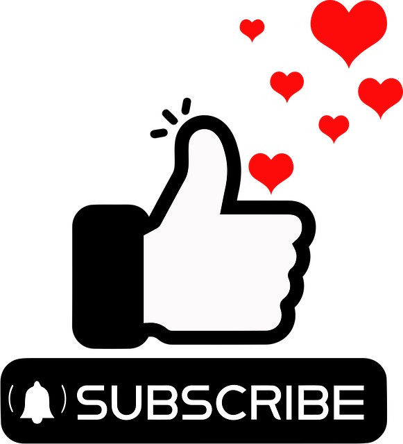 a thumbs up , small red hearts and a bell icon with subscribe written beside it. depicting youtube's like and subscribe.