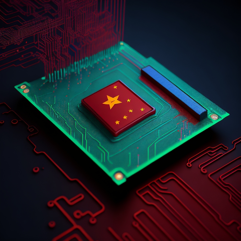 depicting Huawei micro chip with Chinese Flag on it